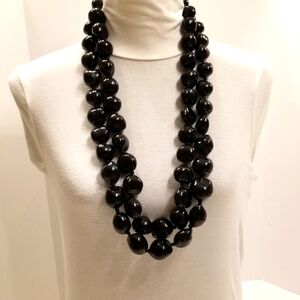 2 34" Vintage Hawaiian Polished Black Kukui Nut Beads Lei Hand Crafted